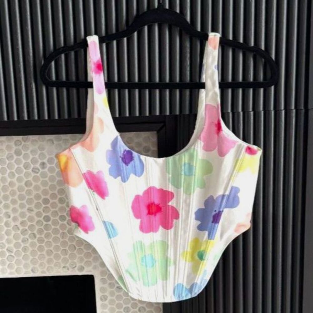 White Fox Boutique Saturday Sun Floral Corset Bustier Top L